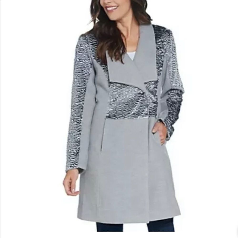 H By Halston Shawl With Faux Fur Collar Coat